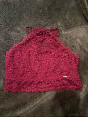 La Vie En Rose Lace Halter Crop Top - Burgundy